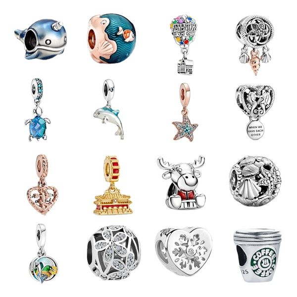 New Popular 925 Sterling Silver Shiny Sea Wave Fish Charm Dolphin Original Beaded Fit Charm Bracciale Collana Gioielli Pandora da donna fai-da-te