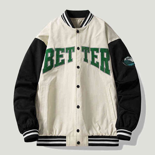 

embroidery baseball new jacket men spring oversized casual patchwork coats hip hop harajuku loose bomber varsity jackets t220728, Black;brown