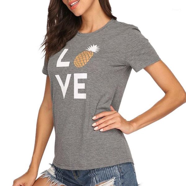 T-shirt da donna Casual maniche corte Jeans da lavoro Ananas LOVE T-shirt Poliestere Abbigliamento sottile T-shirt basic Top 2022