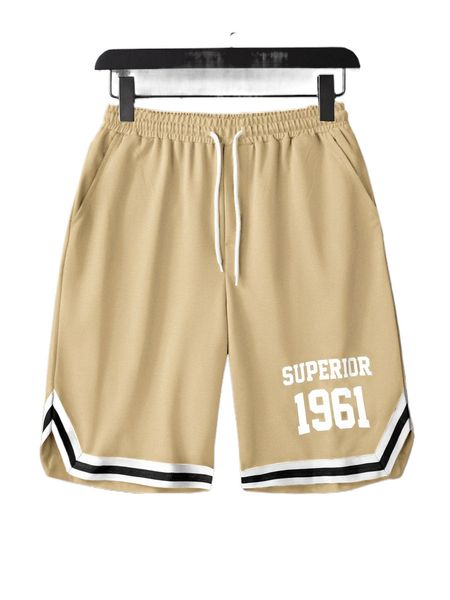 

men letter graphic contrast striped trim shorts 15is#, White;black