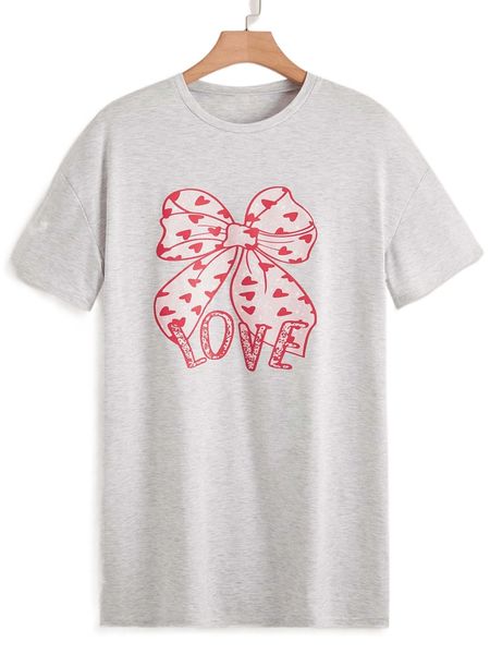 

bow & letter graphic drop shoulder tee o7z7#, White