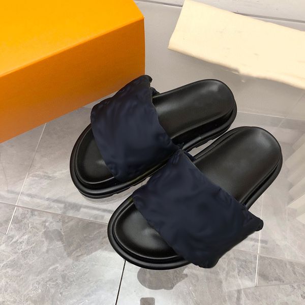 

latest pool pillow comfort mules sandals men women fashion slippers ladies summer vibrant sandals puffy style classic slides with box, Black