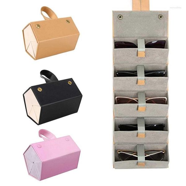 Bolsas para joias Bolsas para óculos de sol multiuso Caixa de armazenamento 5 compartimentos Estojo para óculos portátil Dobrável Várias caixas de embalagem Wynn22