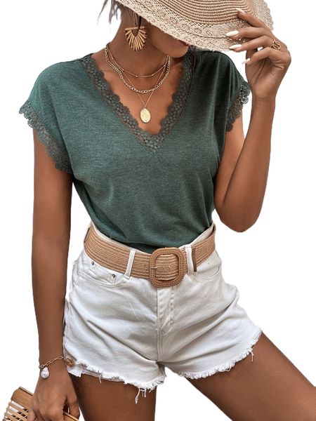 

contrast lace batwing sleeve tee n1fl#, White