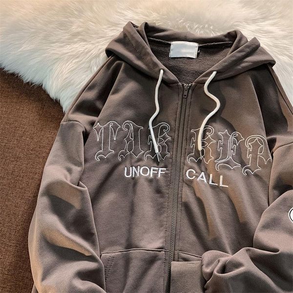 

women's hoodies & sweatshirts vintage american oversized letter printing sweatshirt cardigan hoodie women street hip-hop loose streetwe, Black