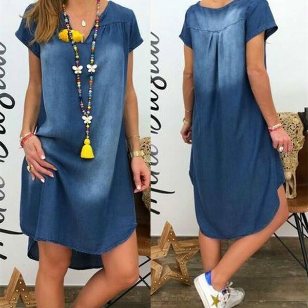 

2019 women v collar pullover short sleeve denim dress plus size dress casual dress vestidos t200603, White;black