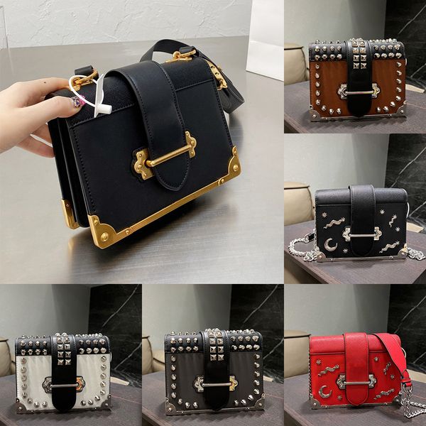 

cosmetic bags cases cahier leather bag box rivet retro flap closure with strap handbags metal loop designer crossbody women luxury tote wall
