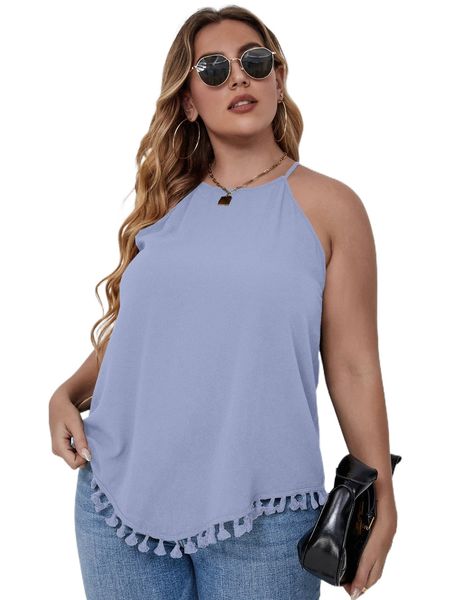 

plus tassel hem keyhole back halter d8wv#, Black