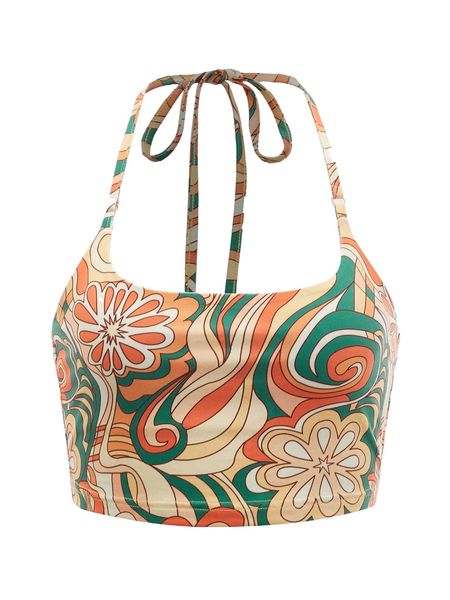 

mod tied backless floral print halter v3tg#, White