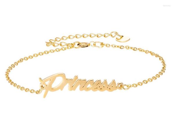 Link Cadeia Princesa Nome Bracelete Mulheres Jóias de Jóias Aço Antelhado 18K Placa de Nomeação Pedido de Gold Pingente Femme Girlfrinha Presente Fora do Fawn22