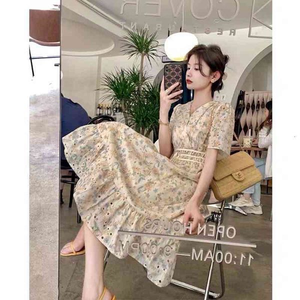 

casual dresses 2022 french mori's first love gentle platycodon long skirt bubble sleeve embroidered waist broken flower dress 6wdu, Black;gray