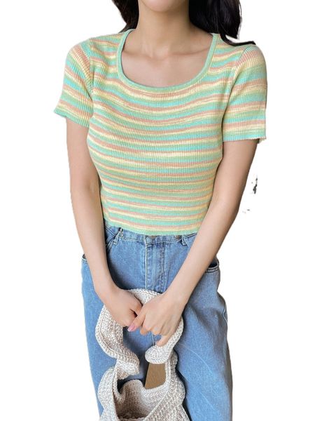 

dazy striped pattern scoop neck knit e6yx#, White;black