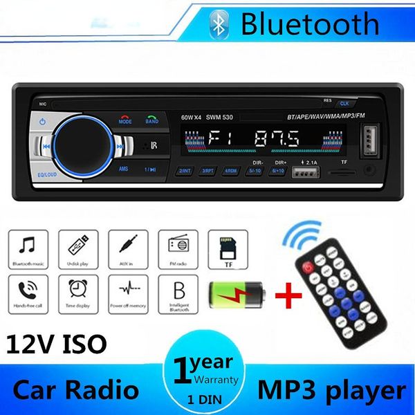 Rádio do carro Bluetooth estéreo mp3 player FM Receptor de áudio Support Telefone carregando com controle remoto cartão USB/TF no Dash Aux Input JSD 530