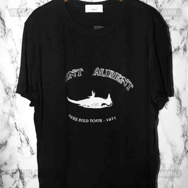 

designer luxury spring summer ysls classic woodpecker texture printed slp t shirt fashion mens and womens couples loose crew neck tee, White;black