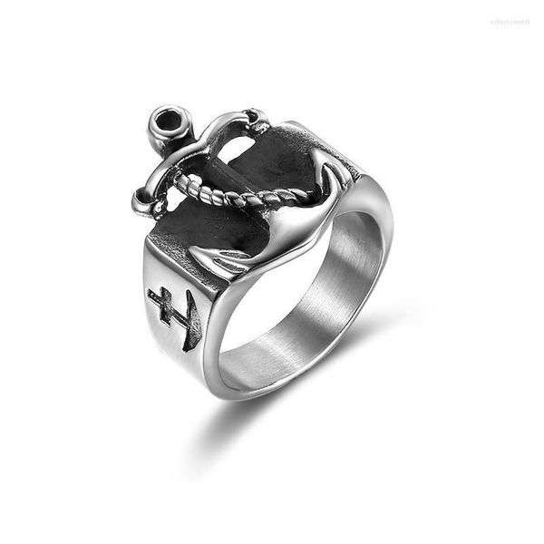 Clusterringe Vintage US 7 bis 15 Größe grenzüberschreitende Modelle Punk Edelstahl Silber Anker Männlich / Herren Ring Schmuck JZ031 Edwi22