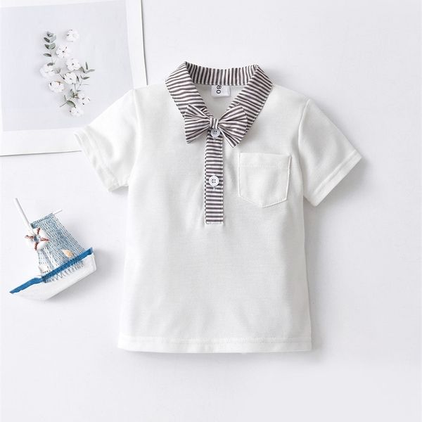 

baby striped bow front pocket patched polo shirt she, Blue