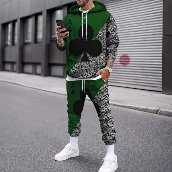 Tute da uomo Abbigliamento sportivo da uomo Due pezzi Abito moda invernale Autunno Set da uomo Stampato in 3D Felpa con cappuccio da poker Pantaloni sportivi casual Abbigliamento UitMen