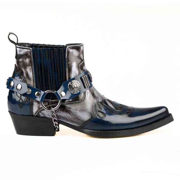 

dress shoes botas masculinas de cano curto, feitas em couro legÃ­timo, azul escuro e branco, bico fino, arredondado com fivela removÃ­vel, art, Black