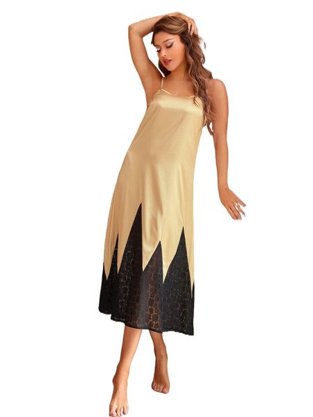 

colorblock contrast lace sleep dress 83ix#, Black;red