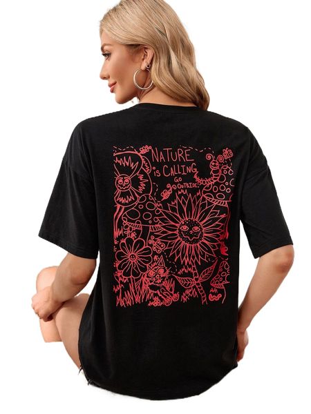 

x lady queso slogan & cartoon graphic drop shoulder tee q5ij#, White