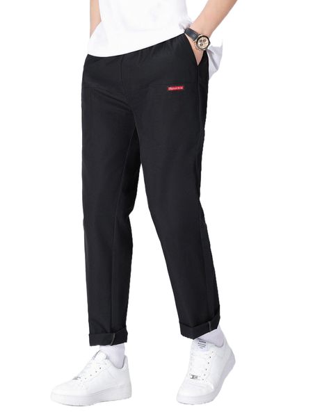 

men letter patch detail pants s9fw#, Black