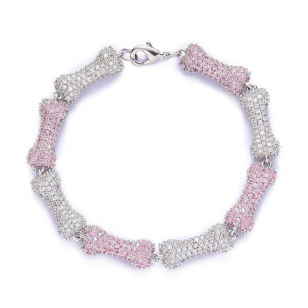 

link, chain hip hop full cz stone paved bling iced out 10mm bone link bracelet for men women rapper jewelry pink gold silver color, Black