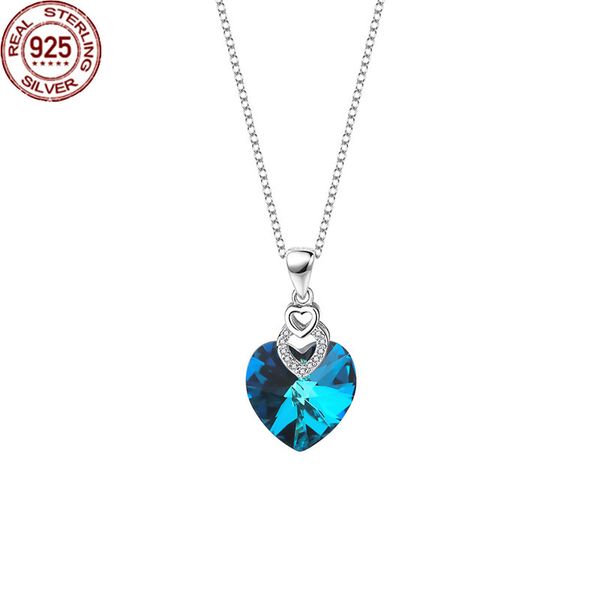 

new s925 zircon blue ocean heart pendant with sterling silver inlaid austrian crystal for valentine's day gift women western jewelry