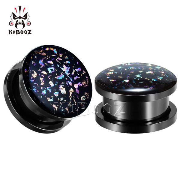 

kubooz stainless steel black dream color particles ear plugs tunnels body piercing jewelry earring gauges stretchers expanders wholesale 8-2, Silver