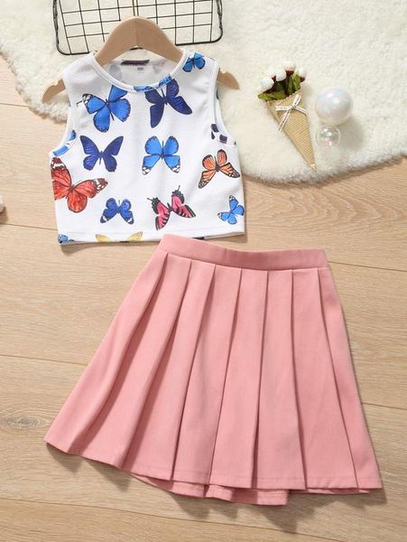 

girls tank & pleated skirt she, White