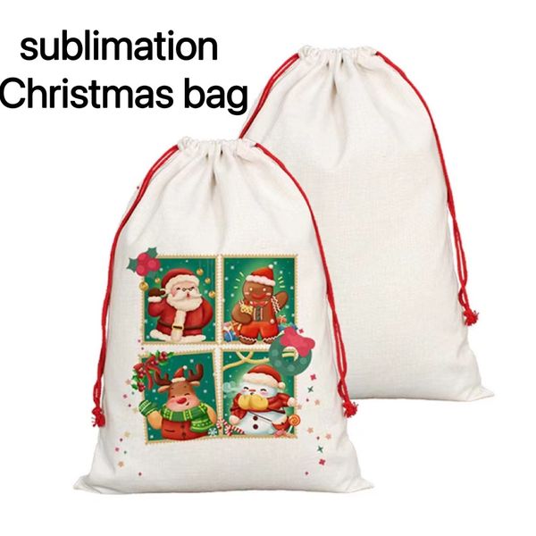 Сублимация пустые Санта -Сакс DIY Персонализированная сумка для шнурки рождественские подарочные пакеты карманные теплопередача 2023 Новый год