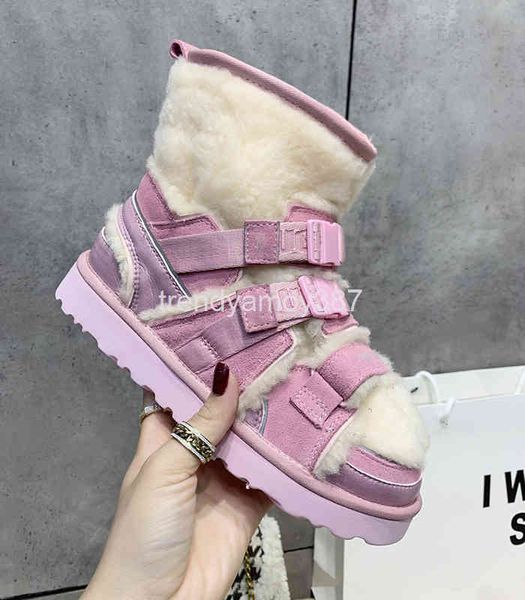 

dress shoes detachable sheep fur integrated snow boots women wear non slip and plush thick soles winter women's warm cotton shoes, Black