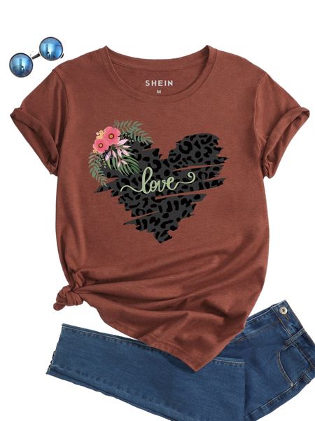 

floral & letter graphic tee d7j1#, White