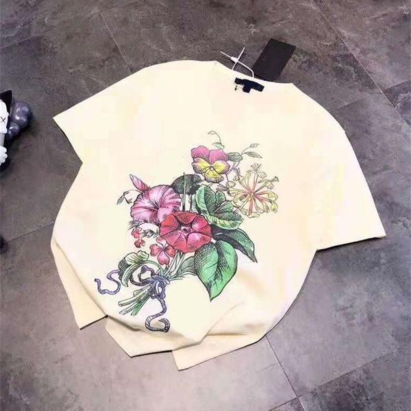 

2022 factory wholesale new high version spring summer flower printing simple fashion leisure show thin men's and women's short sle, White
