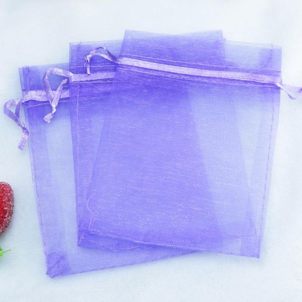 Sacchetti per gioielli Borse 9x12cm 50 pezzi Organza con coulisse Piccolo regalo Borsa in tessuto sfuso con logo Bianco Rosa Viola Sacchetto di caramelle per matrimoniGioielli