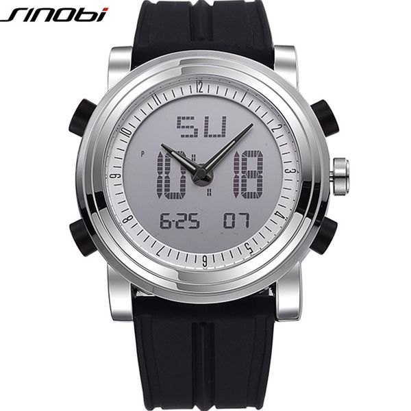 

sinobi brand sports chronograph mens wrist watches digital quartz double movement waterproof diving watchband males clock 220618, Slivery;brown