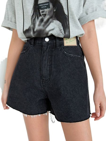 

dazy raw hem patched denim shorts 94sb#, White;black