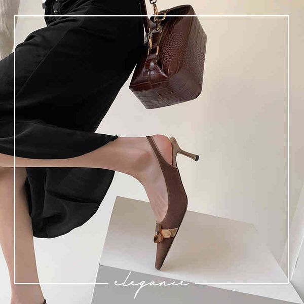 

sandals minority design ~ french high heels light mouth coffee color small single shoes baotou sandals elegant women's s263, Black