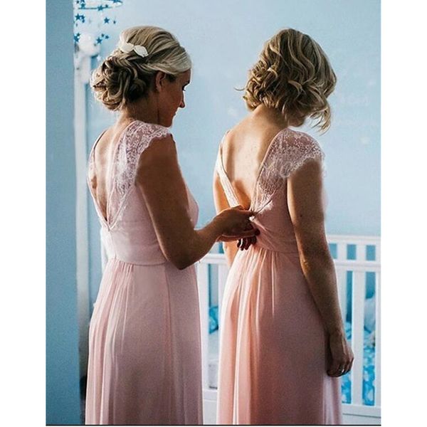 

pink long chiffon modest bridesmaid dresses with cap sleeves elegant evening wedding party dresses a-line floor length custom made, White;pink