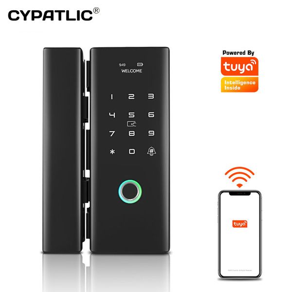 

tuya app rfid electronic smart biometric fingerprint glass door lock for office