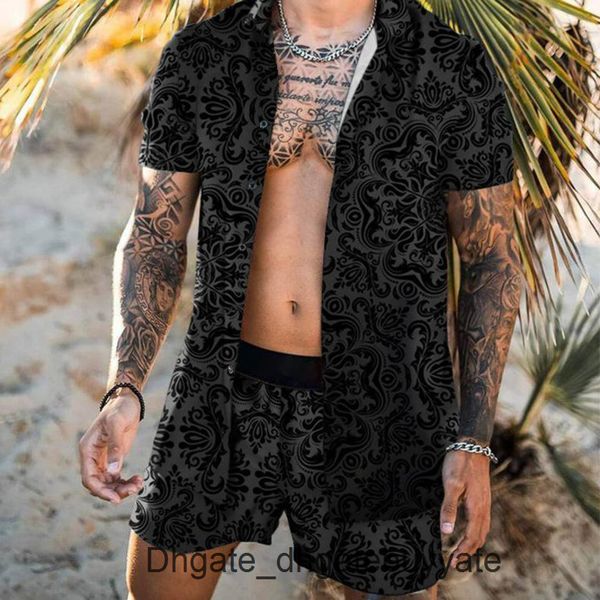 

men's casual fashion shirts luxury men tracksuits hawaiian sets printing short sleeve button shirt summer beach shorts tees streetwear, White;black