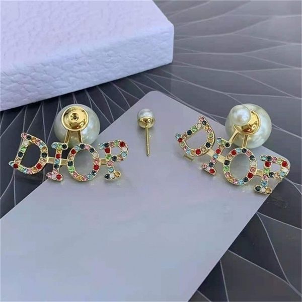 

2022 20% off designer jewelry d family new letter pearl 925 silver needle color diamond earrings high version