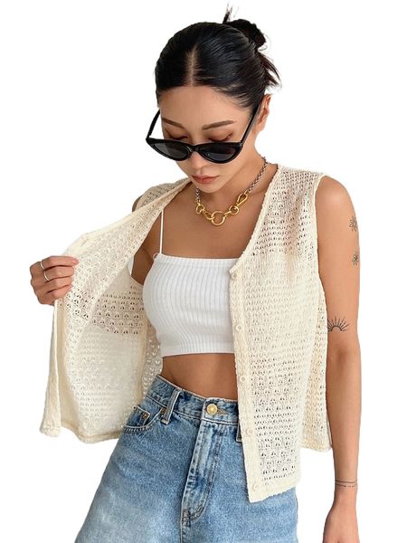 

dazy hollow out sleeveless without camisole m7k8#, White