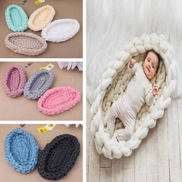 Cobertores Swaddling Handmade Woven Basket Creative Chunky Knit Cocoon Nest Pod Pography Prop Born Baby Infant Boat Box Po Shoot For StudioB