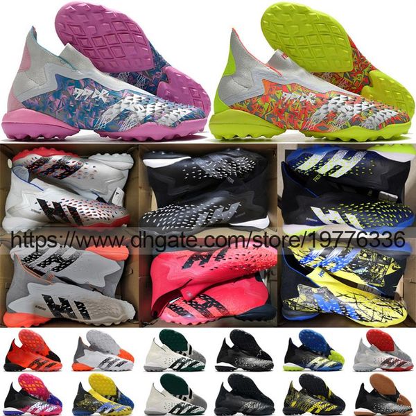 

( +bag) soccer boots predator freak tf in laceless football shoes mens soft leather comfortable indoor turf training k307t, Black