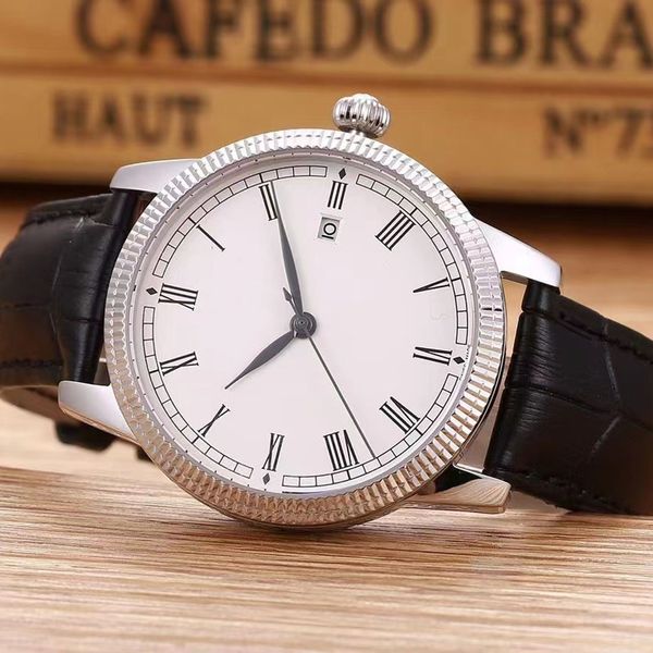 

2813 automatic mechanical men's watch stainless steel case leather strap luxury watches 40mm, Slivery;brown