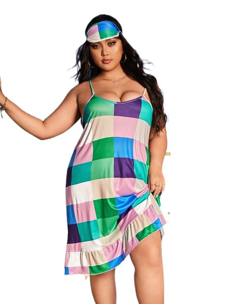 

plus ruffle hem colorful plaid cami dress q7zp#, Black;white