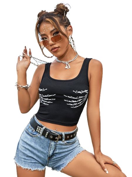 

skeleton print tank d5r5#, White