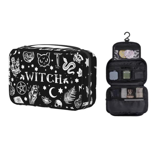 Astucci per cosmetici Astucci per cosmetici Borsa da toilette da viaggio modello strega carina per donne appese Halloween Occult Gothic Magic Makeup Organizer Dopp KitCosmet