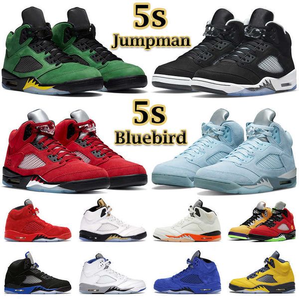 

men basketball shoes 5s jumpman 5 bluebird moonlight racer blue raging red shattered backboard jade horizon michigan mens trainers sports, Black