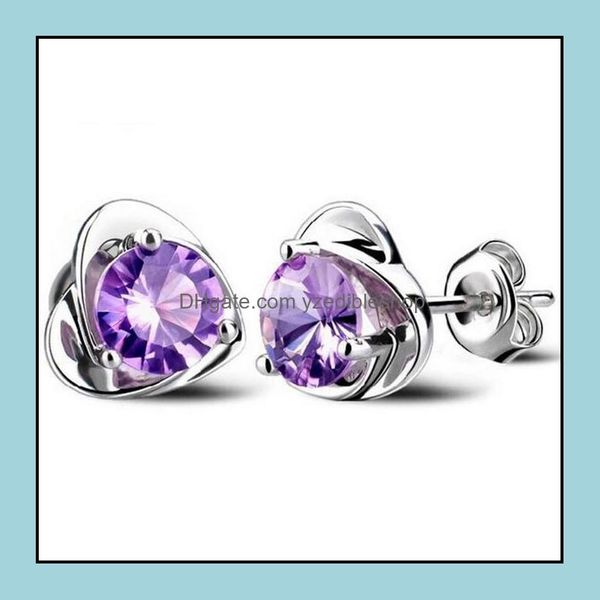 

stud earrings jewelry sier crystal l heart for wedding party white and purple wholesale - 0009wh drop delivery 2021 jcny5, Golden;silver